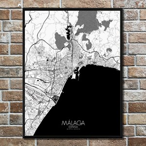 Malaga carte ville city map n&b