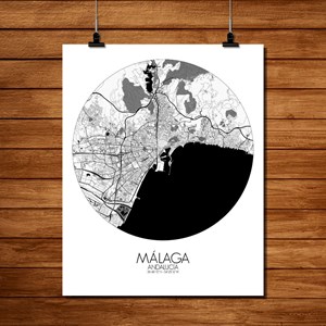 Malaga carte ville city map rond
