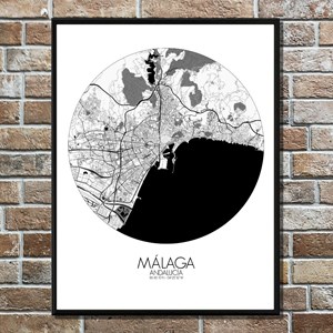 Malaga carte ville city map rond