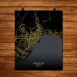 Malaga carte ville city map nuit