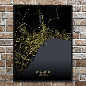 Malaga carte ville city map nuit