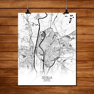 Seville carte ville city map n&b