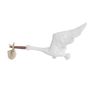 Trophée mural cigogne lin blanc bébé