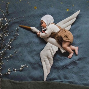 Trophée mural cigogne lin blanc bébé