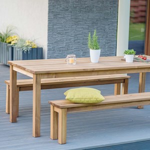 Salon de jardin table + 2 bancs en bo...