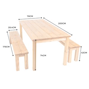 Salon de jardin table + 2 bancs en bo...