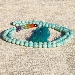 Mala yoga méditation amazonite facettée