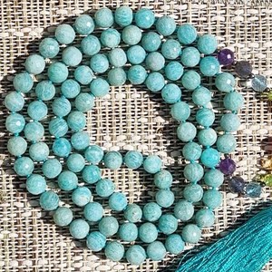 Mala yoga méditation amazonite facettée