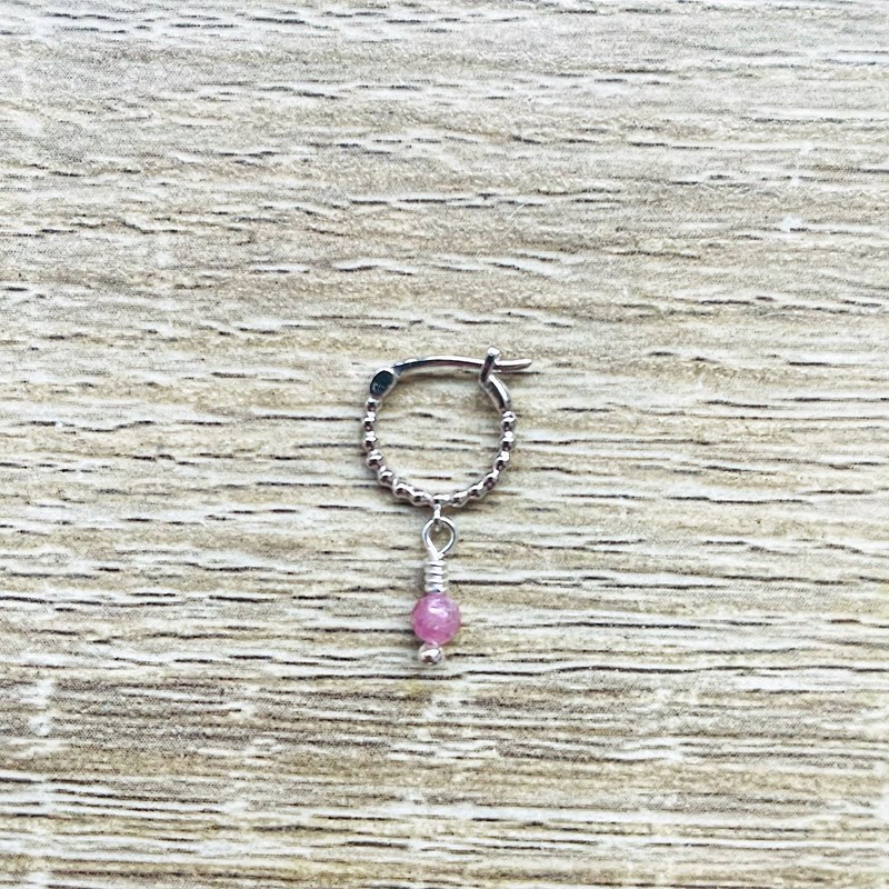 Mini créole boule tourmaline rose argent