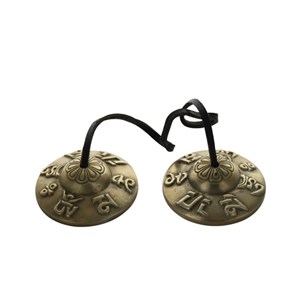 Cymbale tibétaine bronze gravure mantra