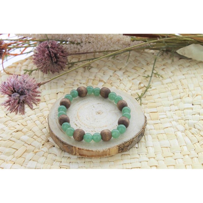 Omsaé - Bracelet aventurine verte & perles bois