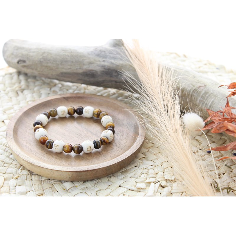 Omsaé - Bracelet perles oeil de tigre & bois