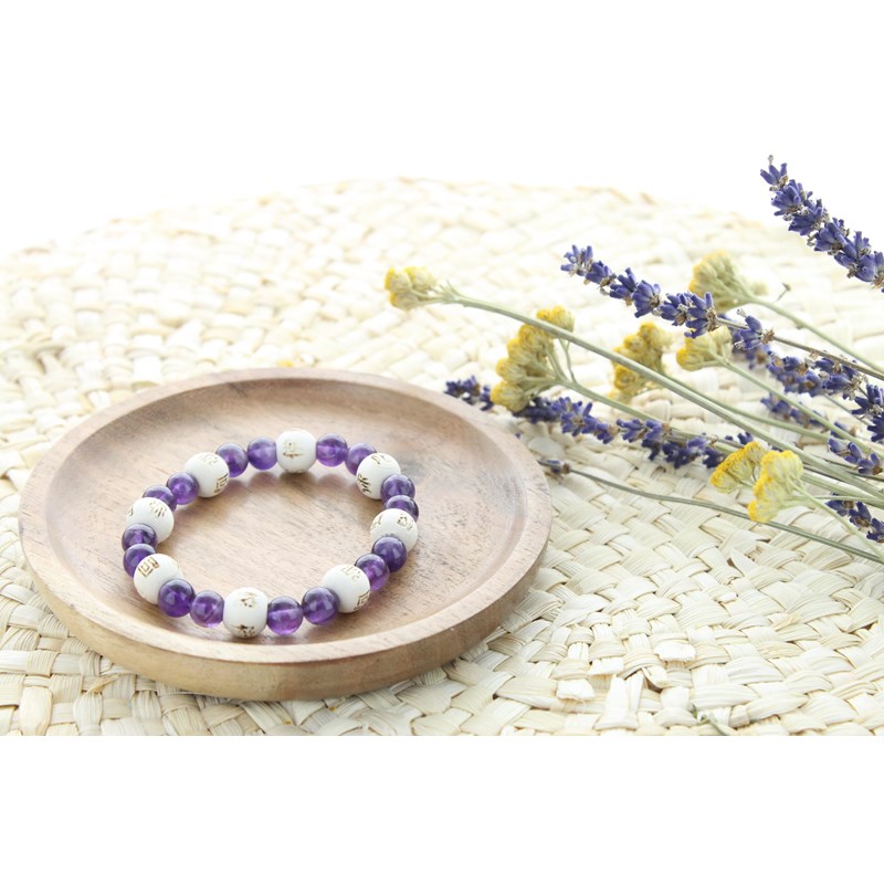 Omsaé - Bracelet perles améthyste & bois