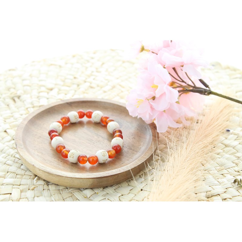 Omsaé - Bracelet cornaline & perles bois