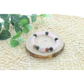 Bracelet quartz rose agate perles coeur