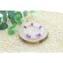 Bracelet quartz rose améthyste & cœur