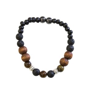 Bracelet perles lave oeil tigre hématite