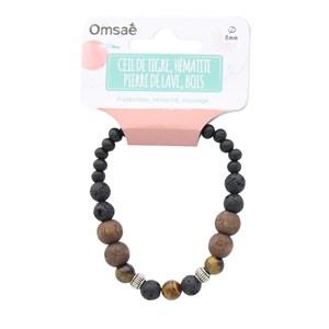 Bracelet perles lave oeil tigre hématite