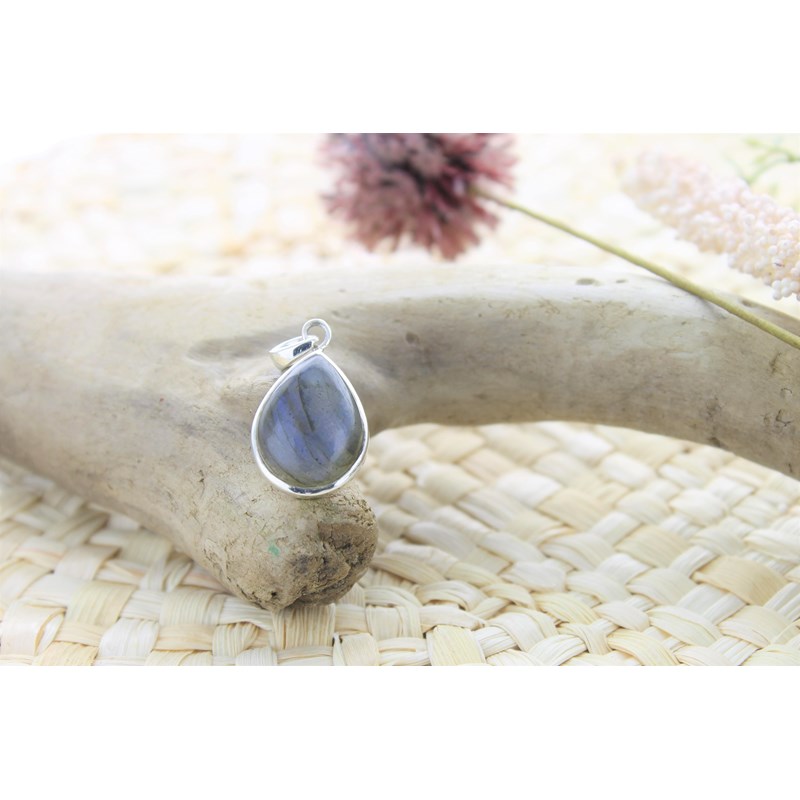 Pendentif goutte labradorite & argent