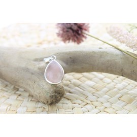 Pendentif goutte quartz rose & argent
