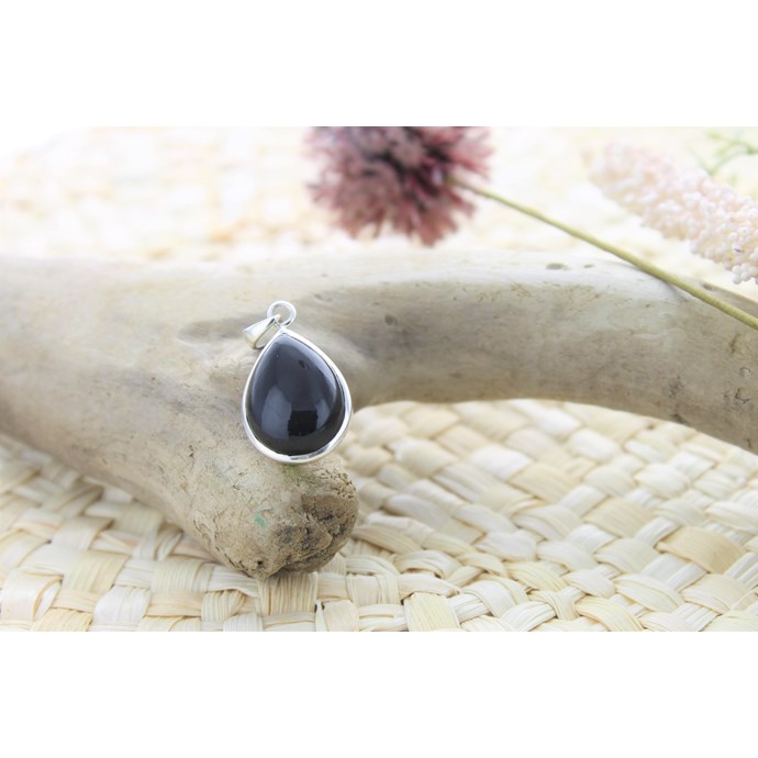 Collier Pendentif Obsidienne Noire – Pierre Naturelle En Larme – Protection Énergétique