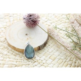 Pendentif goutte labradorite & argent
