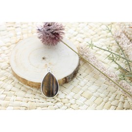 Pendentif goutte oeil de tigre & argent