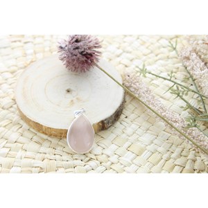 Pendentif goutte quartz rose& argent