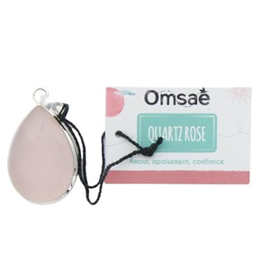 Pendentif goutte quartz rose& argent