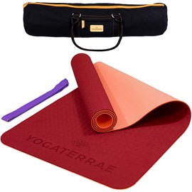 Tapis yoga bordeauxcorail tpe sangle sac