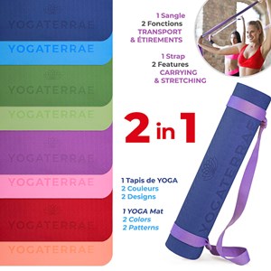 Tapis de yoga tpe 2 en 1 + sac + sangle