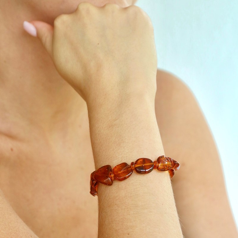 Bracelet En Ambre Baltique Naturel Adulte Sur 19Cm Élastique - Fabriqué