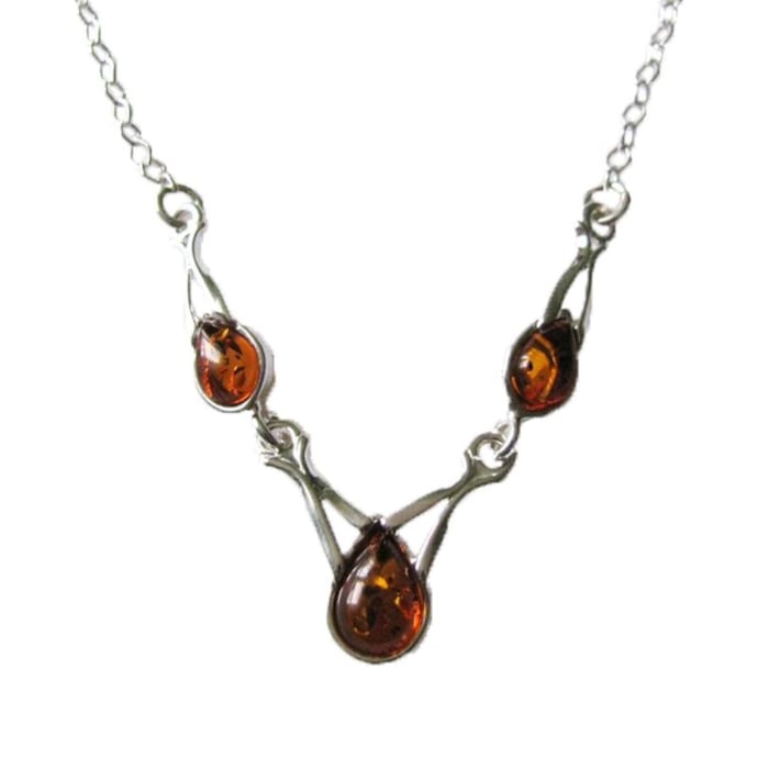 Collier Femme En Argent 925 Avec Ambre Naturel - Pierre Orange - Bijou Neuf Avec étiquettes