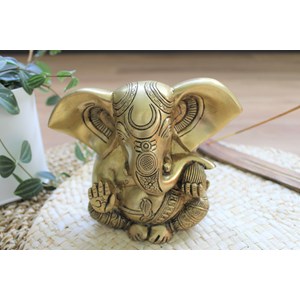 Ganesh assis laiton doré mat 14 cm