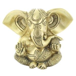 Ganesh assis laiton doré mat 14 cm