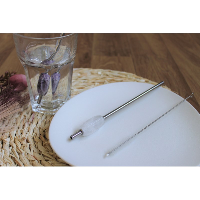 Paille en métal cristal de roche