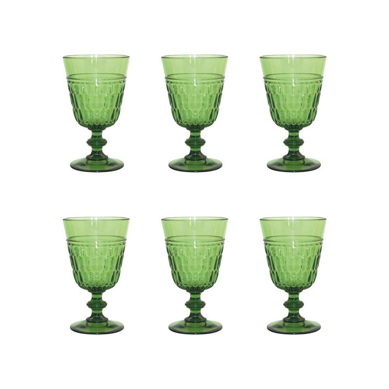 Verres à vin vert en acrylique - lot de 6