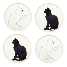 Assiettes a dessert chat noir et blanc - lot de 4