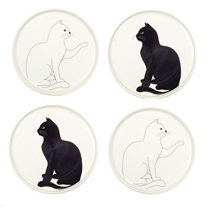 Assiettes a dessert chat noir et blanc - lot de 4