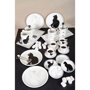 Assiettes a dessert chat noir et blanc - lot de 4