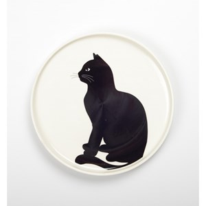 Assiettes a dessert chat noir et blanc - lot de 4