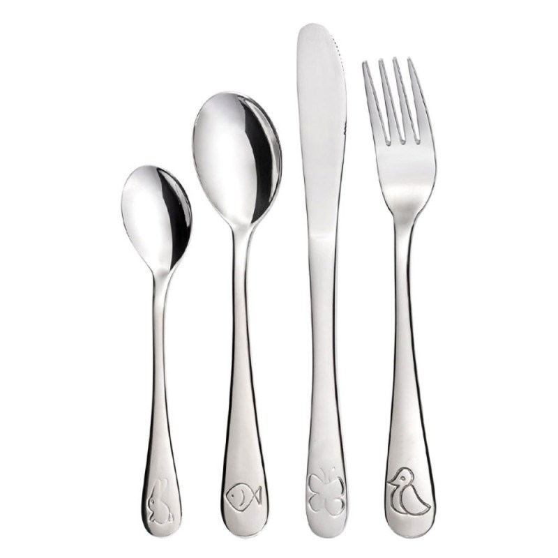 4 couverts enfant inox - animaux gravé