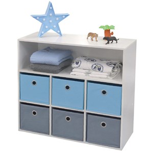 Meuble enfant 6 paniers 1 niche bleu gri