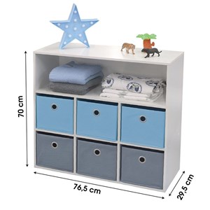 Meuble enfant 6 paniers 1 niche bleu gri