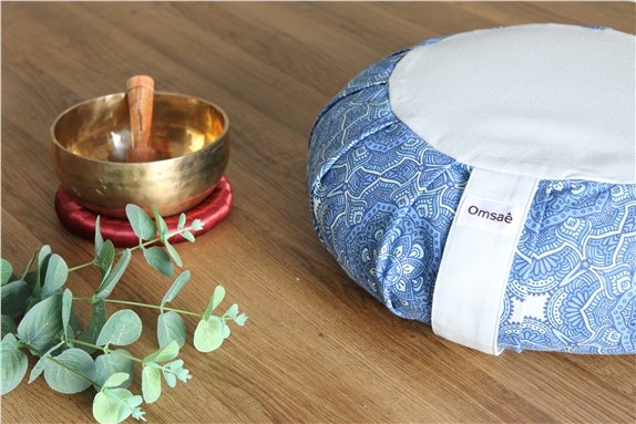 Zafu en sarrasin imprimé mandala bleu