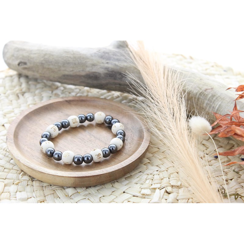 Omsaé - Bracelet perles hématite & bois