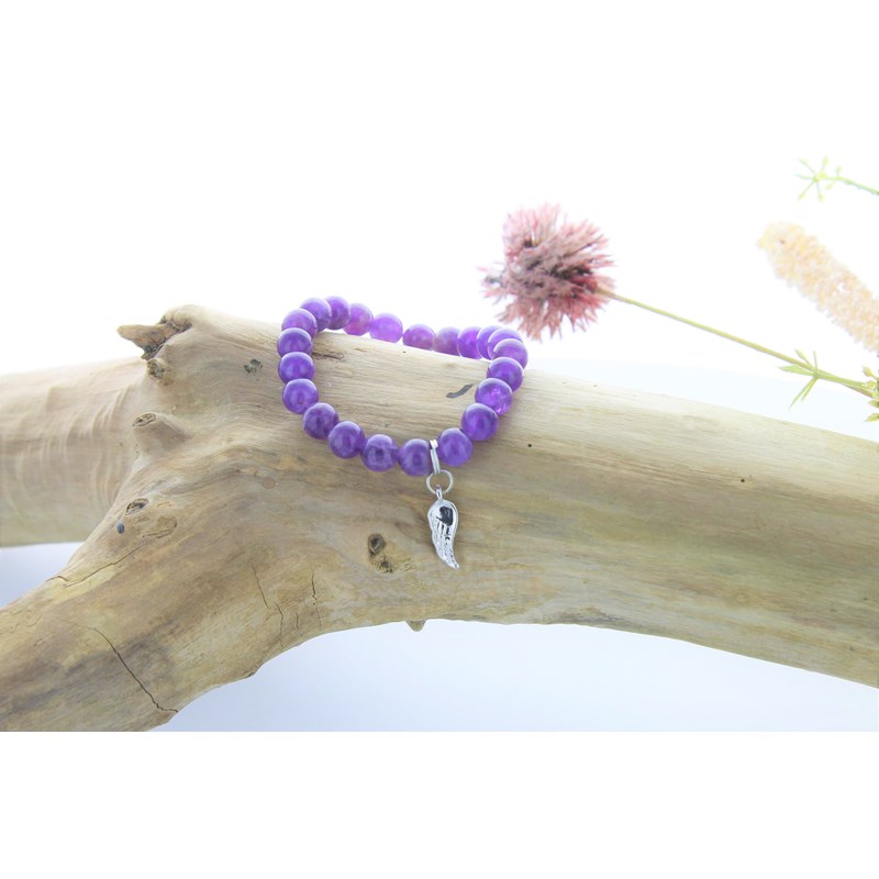 Omsaé - Bracelet perles améthyste & aile d'ange