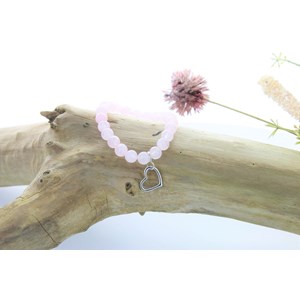Bracelet perles quartz rose & coeur