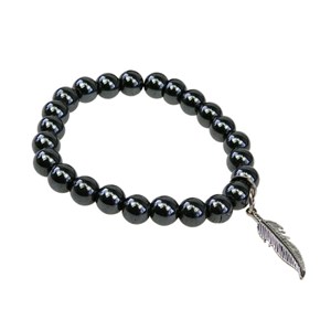 Bracelet perles hématite & plume