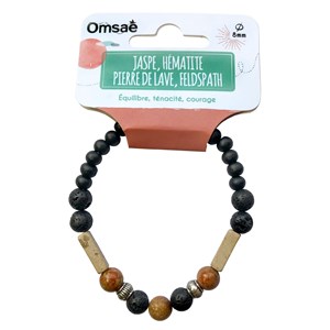 Bracelet perles lave jaspe hématite